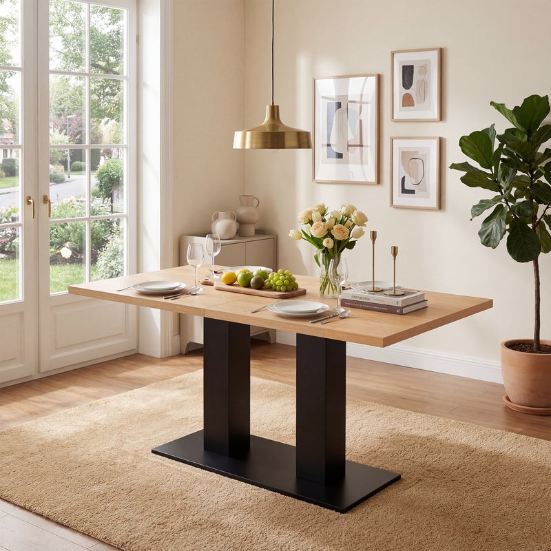 Rozkładany stół jadalny prostokątny 140/180x70x75 cm - Pomieści od 6 do 8 osób - Gruby blat - Płyta MDF - Naturalny