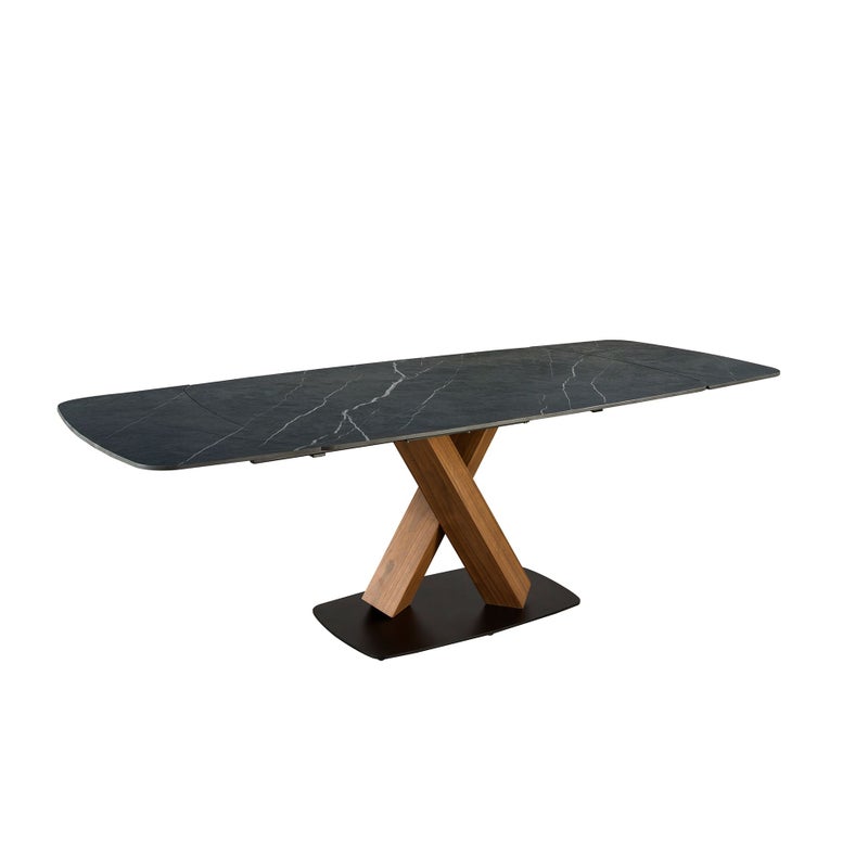 Owalny, rozkładany stół do jadalni z porcelanowym marmurem i korpusem z drewna orzechowego 160 x 100 x 75 cm