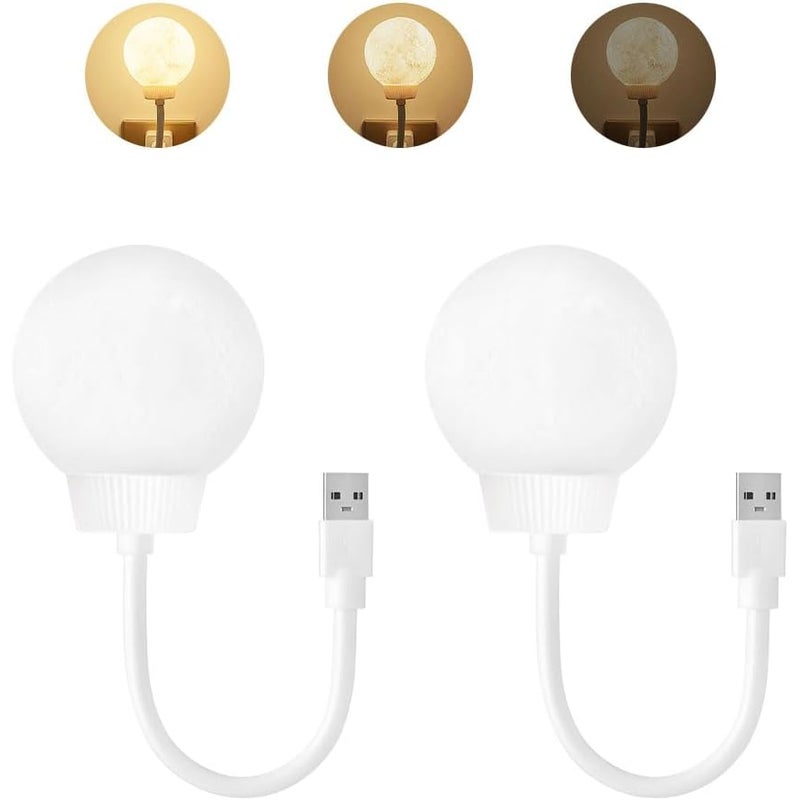 Zestaw 2 lamp księżycowych aktywowanych głosem, lampka nocna LED zasilana przez USB, mała, 3-kolorowa, regulowana lampka nocna do sypialni i biura