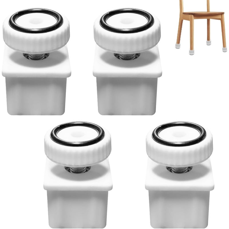 Zestaw 4 regulowanych nóżek meblowych z białego ABS, 30 × 30 mm, kwadratowych, regulowanych, z nakładką antypoślizgową, do szafki, sofy, toale