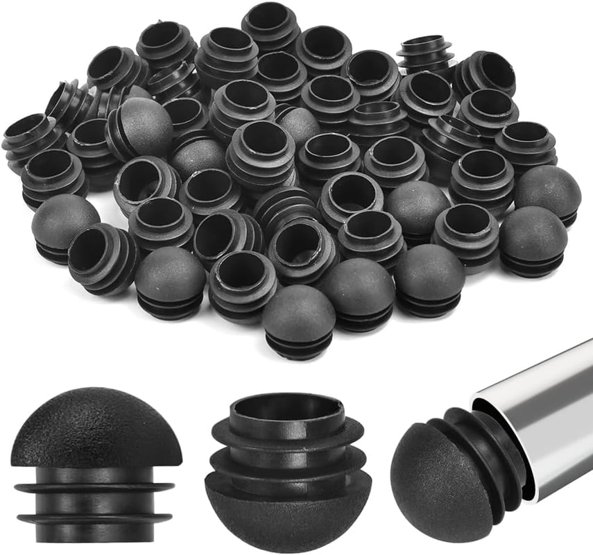 Opakowanie 50 okrągłych korków plastikowych - Kołki z okrągłym ostrzem - 25 mm - Końcówka stalowa - Czarne - Do rur, nóg krzeseł, nóg stołów
