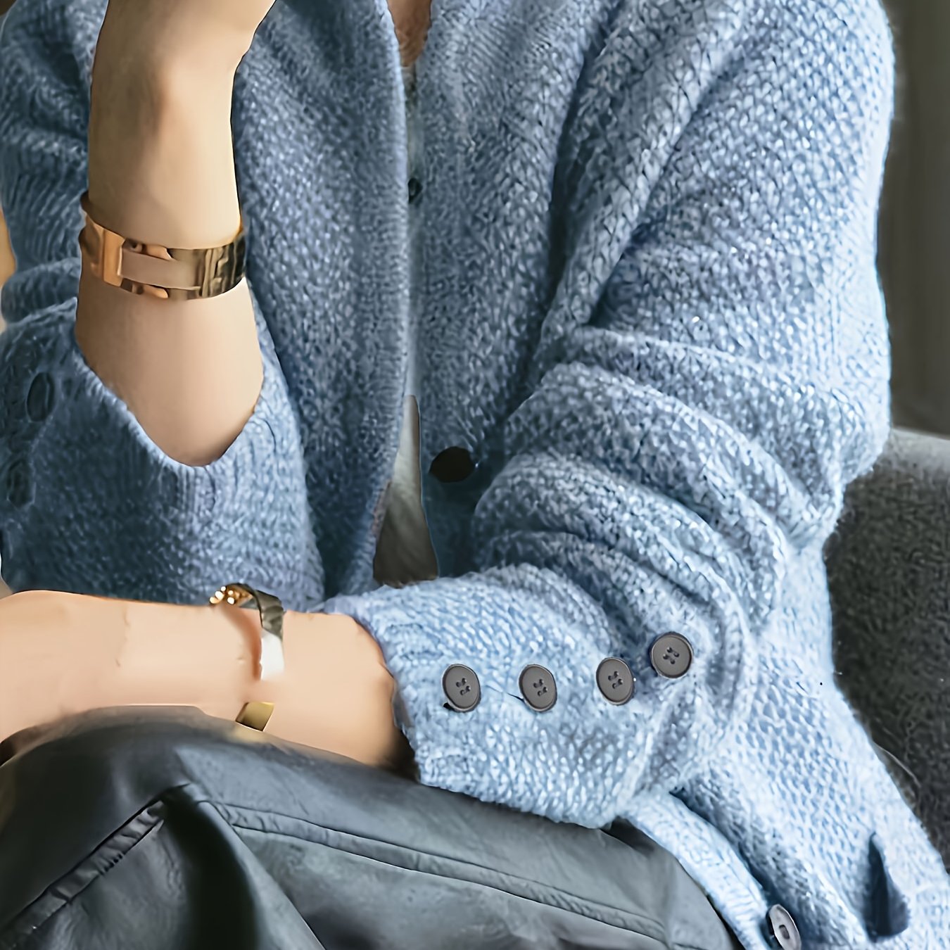 TEMU Nowy Styl Luźny Gruby Sweter Top Odzież Wierzchnia ze Stójką, Modne Długie Rękawy, Ciepły na Zewnątrz