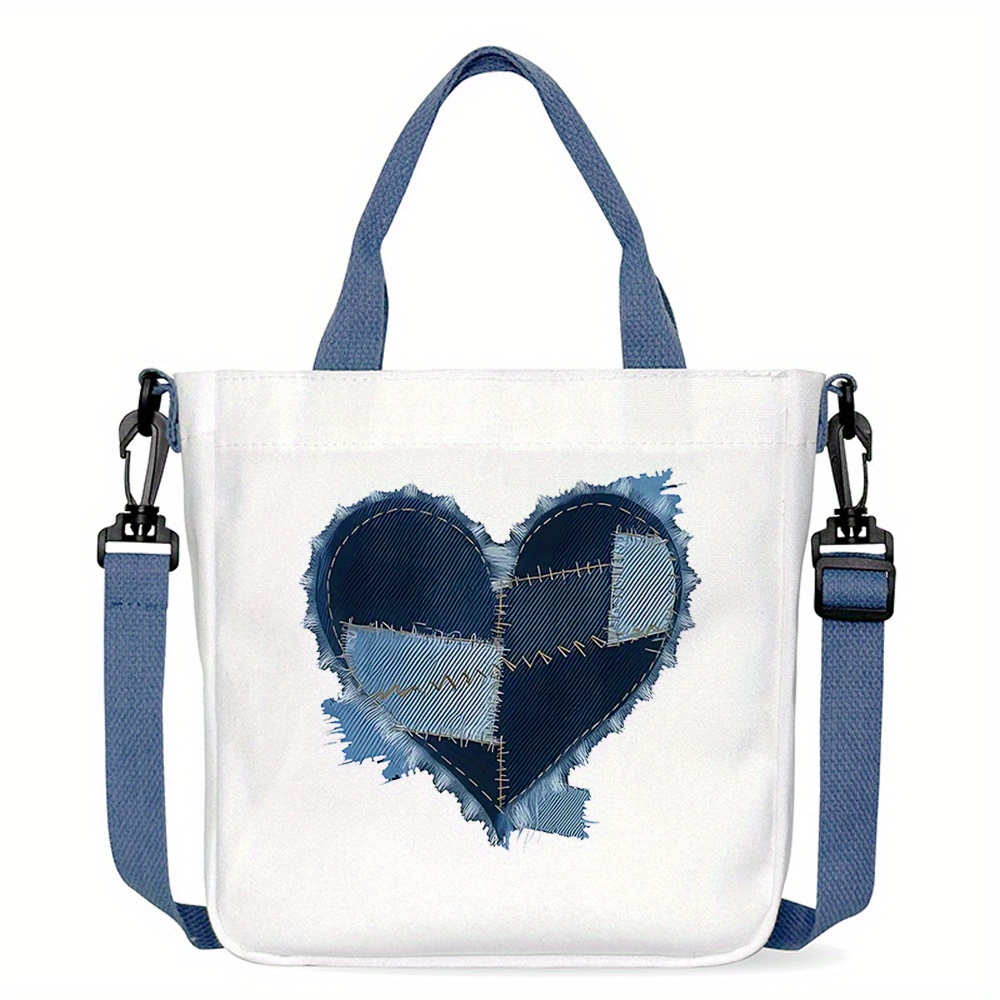 TEMU Torba Tote z Patchworkiem w Stylu Denim Heart - Modna, Wytrzymała i Przystosowana do Codziennego Użytku Lub Uwzględniający Prezent