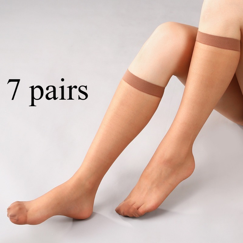 TEMU 7 Par Damskich Podkolanówek, 100% Nylon, Jednolity , Wygodne i Dopasowane, Urocze Skarpetki