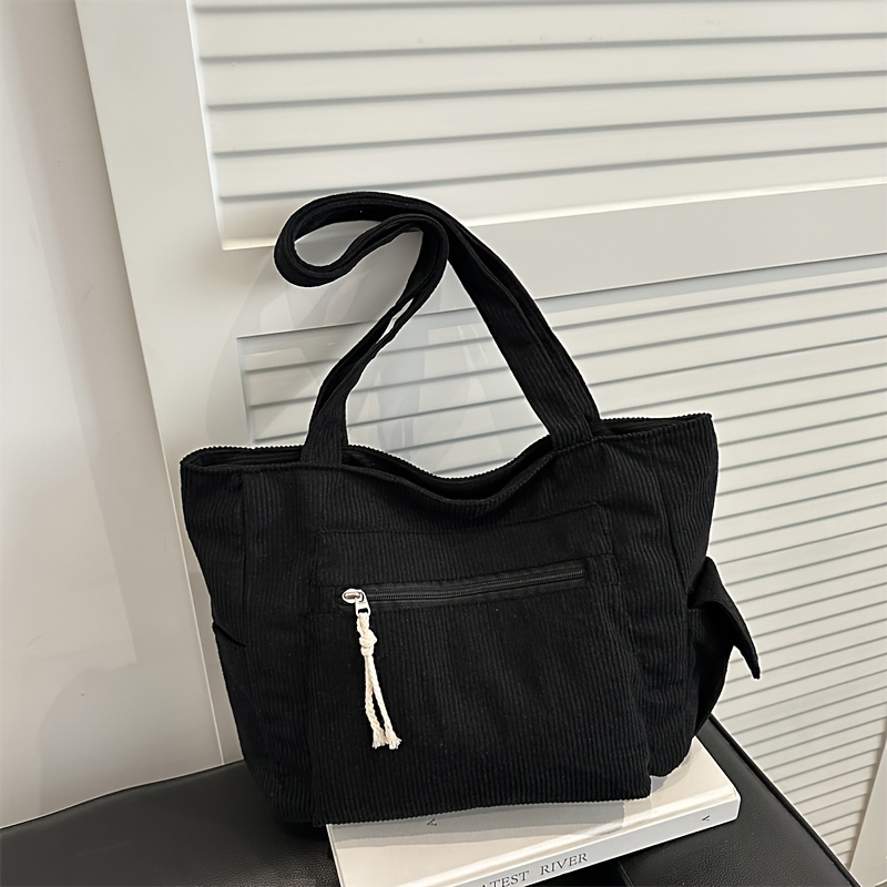 TEMU Damska Torba Tote, Retro Modna Codzienna Jednolita Kolorowa Sztruksowa Torba na Ramię z Wieloma Kieszeniami, Damska Torba na Ramię, Torba,