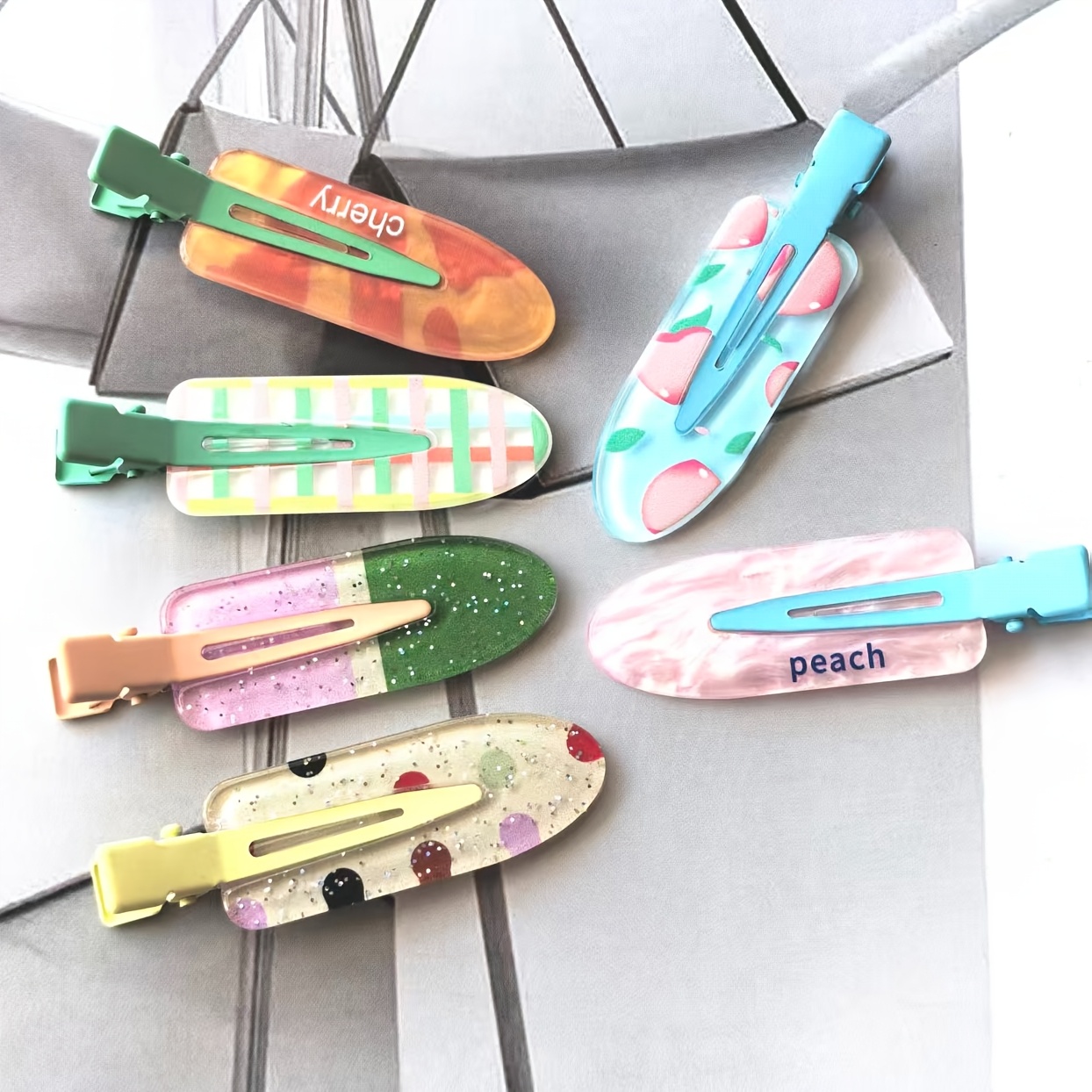 TEMU 6 szt. Wsuwki do włosów z serii Juice, urocza klamra do makijażu z winogronami i arbuzem, bezśladowa spinka do włosów, ozdoby do włosów,