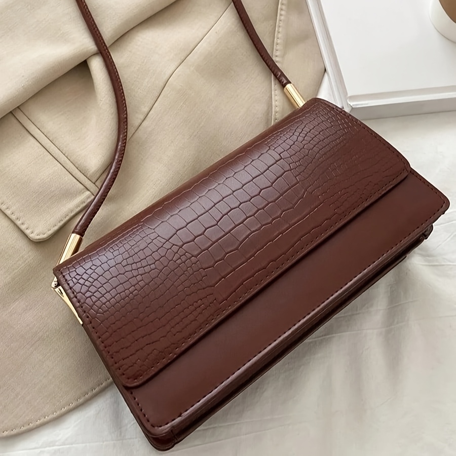 TEMU Damska Mała Torebka na Ramię z Uchwytem i Wytłoczonym Wzorem Krokodyla - Retro Modna Torebka na Ramię