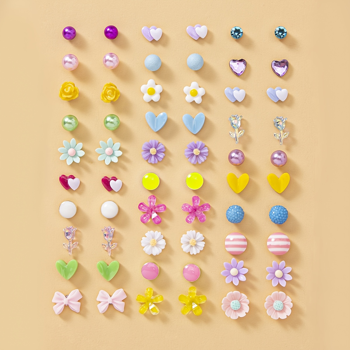 TEMU 30 par pięknych, dużych zestawów kolczyków sztyftów damskich z małymi kwiatkami stokrotki, kokardkami i w kształcie , dostępne w różnych