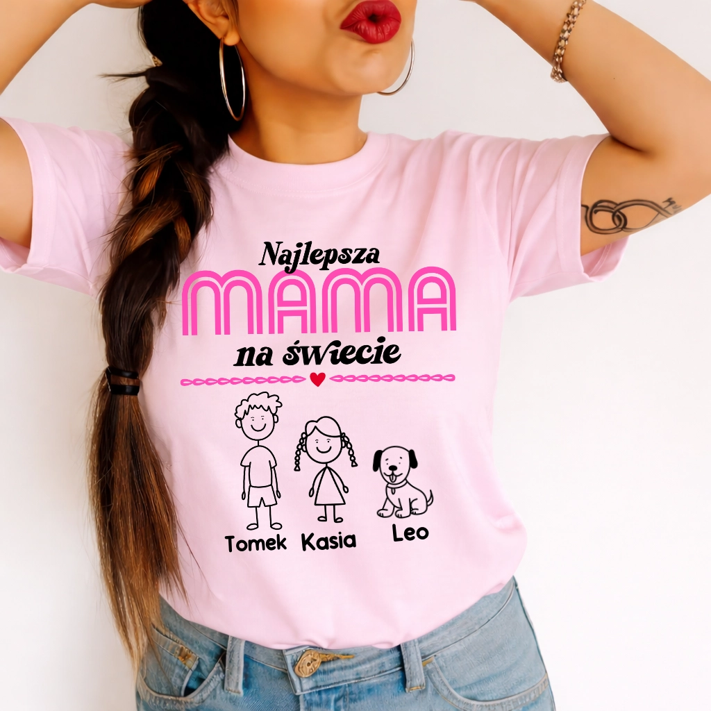 Koszulka dla Mamy na Dzień Mamy z imionami dzieci NAJLEPSZA MAMA NA ŚWIECIE