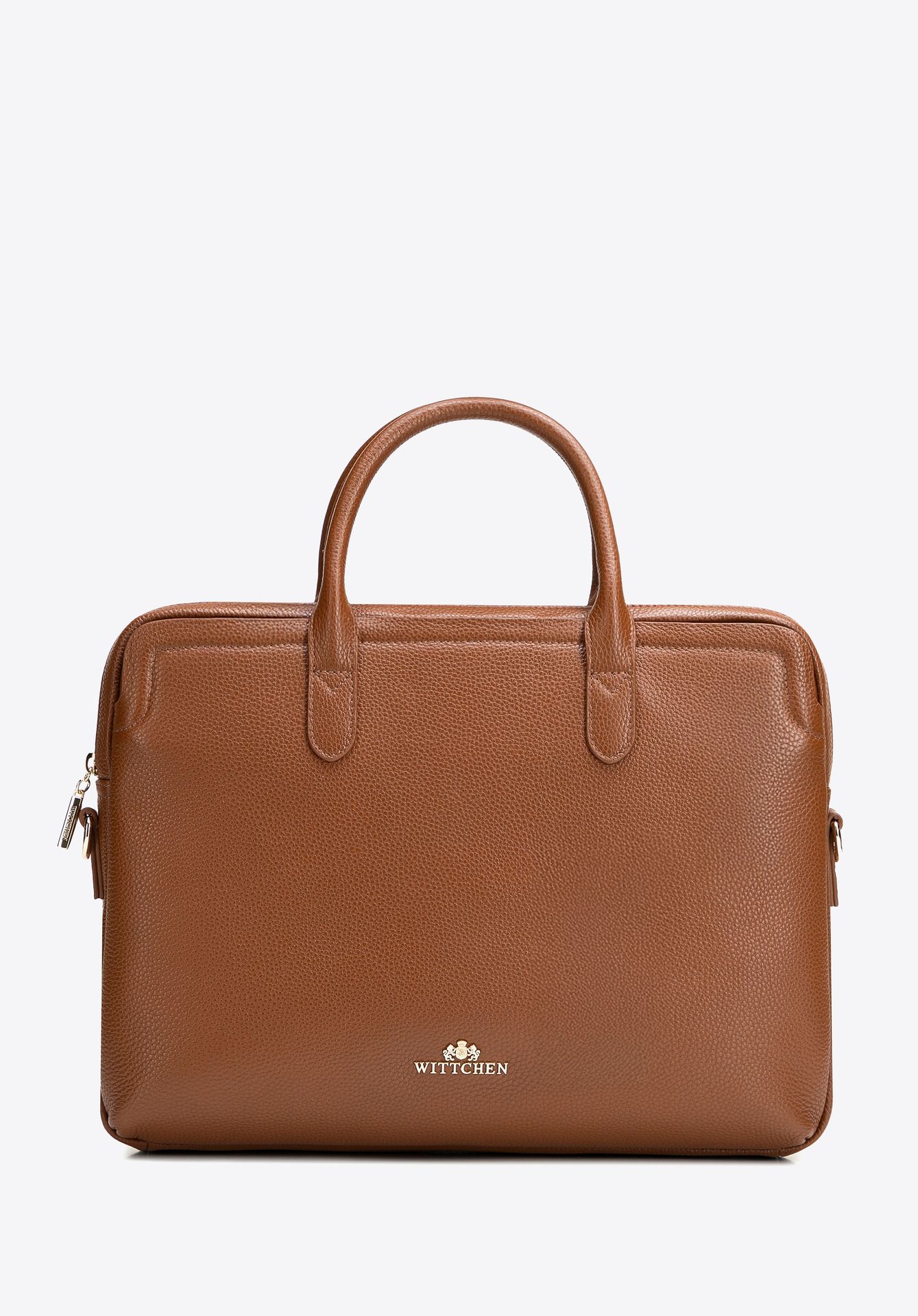 Damska torba na laptopa 15,6” ze skóry naturalnej groszkowej jasny brąz