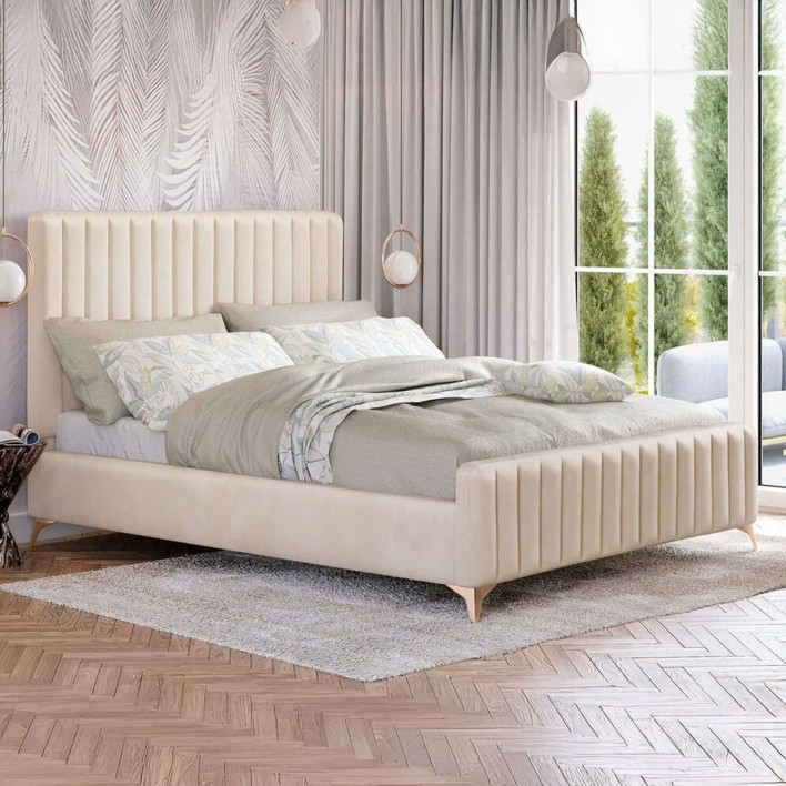 Łóżko tapicerowane BELANIA (SF1023P) w stylu Glamour 120x200 Welur Beżowy SZYBKA WYSYŁKA