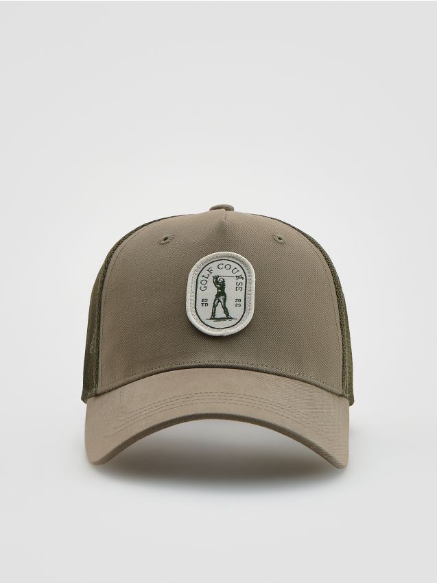 Reserved - Czapka trucker z haftem - jasny zielony
