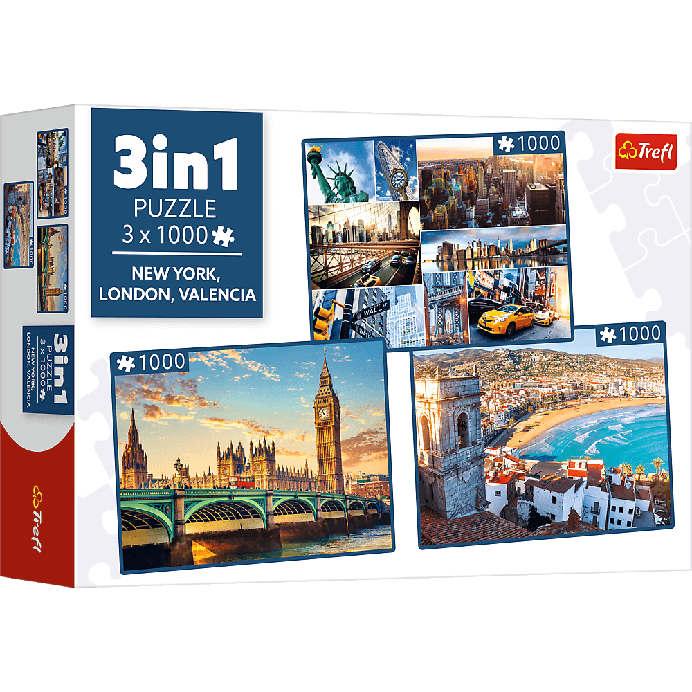 Trefl Puzzle 3x1000 el. Nowy Jork Londyn Walencja