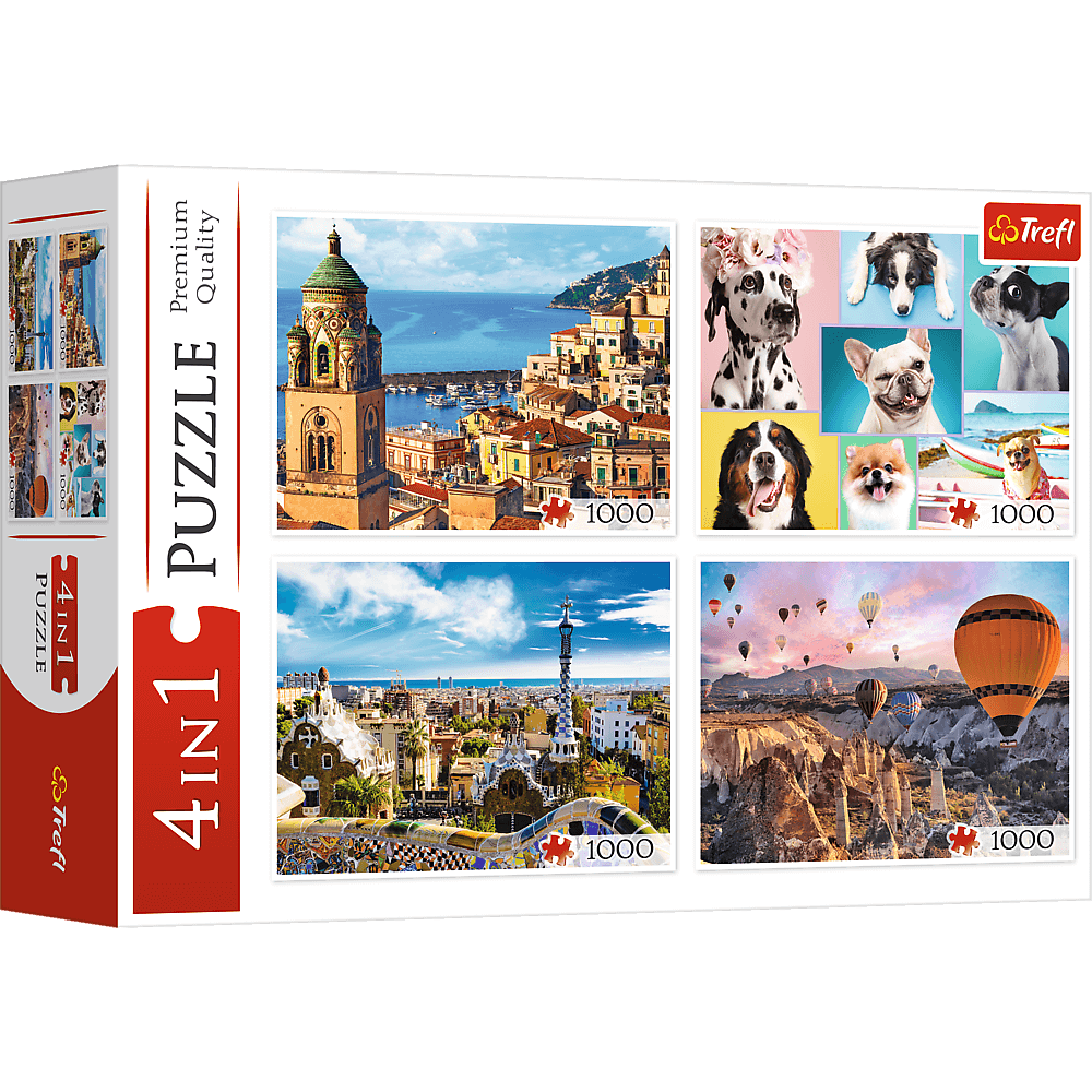 Trefl Puzzle 4x1000 el. Amalfi Barcelona Balony i Pieski