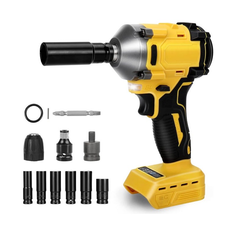 Bezprzewodowy klucz udarowy bezszczotkowy kompatybilny z akumulatorem Dewalt 18 V 20 V, 1/2