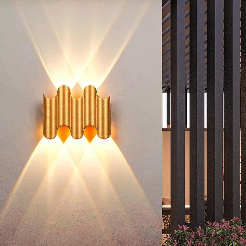 Złota lampa ścienna LED 5 W, wodoodporna lampa ścienna zewnętrzna IP66, ciepłe białe światło 3000 K do sypialni, salonu, kuchni i schodów