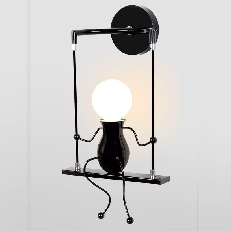 Kinkiet wewnętrzny, nowoczesny design, huśtawka humanoidalna, kreatywna lampa ścienna w stylu art déco, oświetlenie E27 do pokoju dziecięcego (c