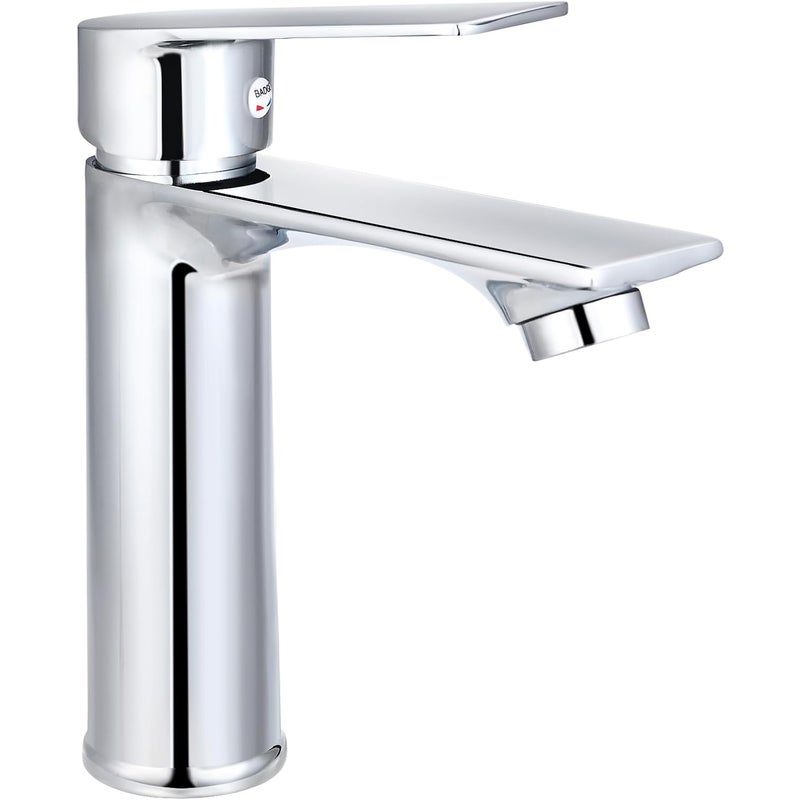 Chromowany kran umywalkowy – bateria łazienkowa z regulacją temperatury, elegancki design do umywalki