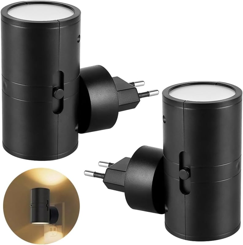 Lampka nocna LED, zestaw 2 sztuk, wtykowa lampka nocna z czujnikiem światła, regulowana jasność 0–100 lm, wtykowa lampka nocna dla dzieci do sypialni,