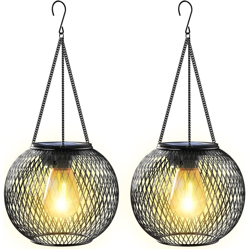 Zewnętrzna lampa solarna, 2-punktowa wisząca lampa metalowa IP65 do ogrodu, na podwórko, balkon – dekoracja i prezent