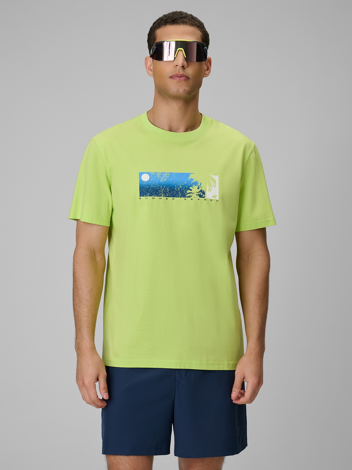4F T-shirt regular z nadrukiem męski - zielony S