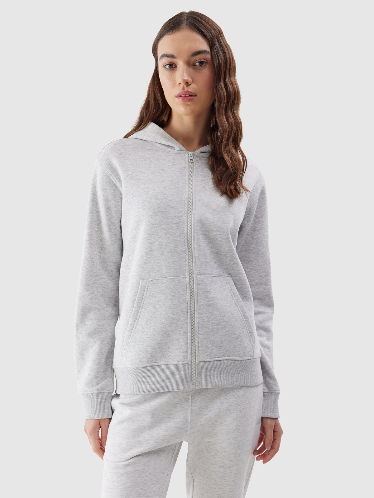 4F Bluza dresowa rozpinana z kapturem damska - szara M