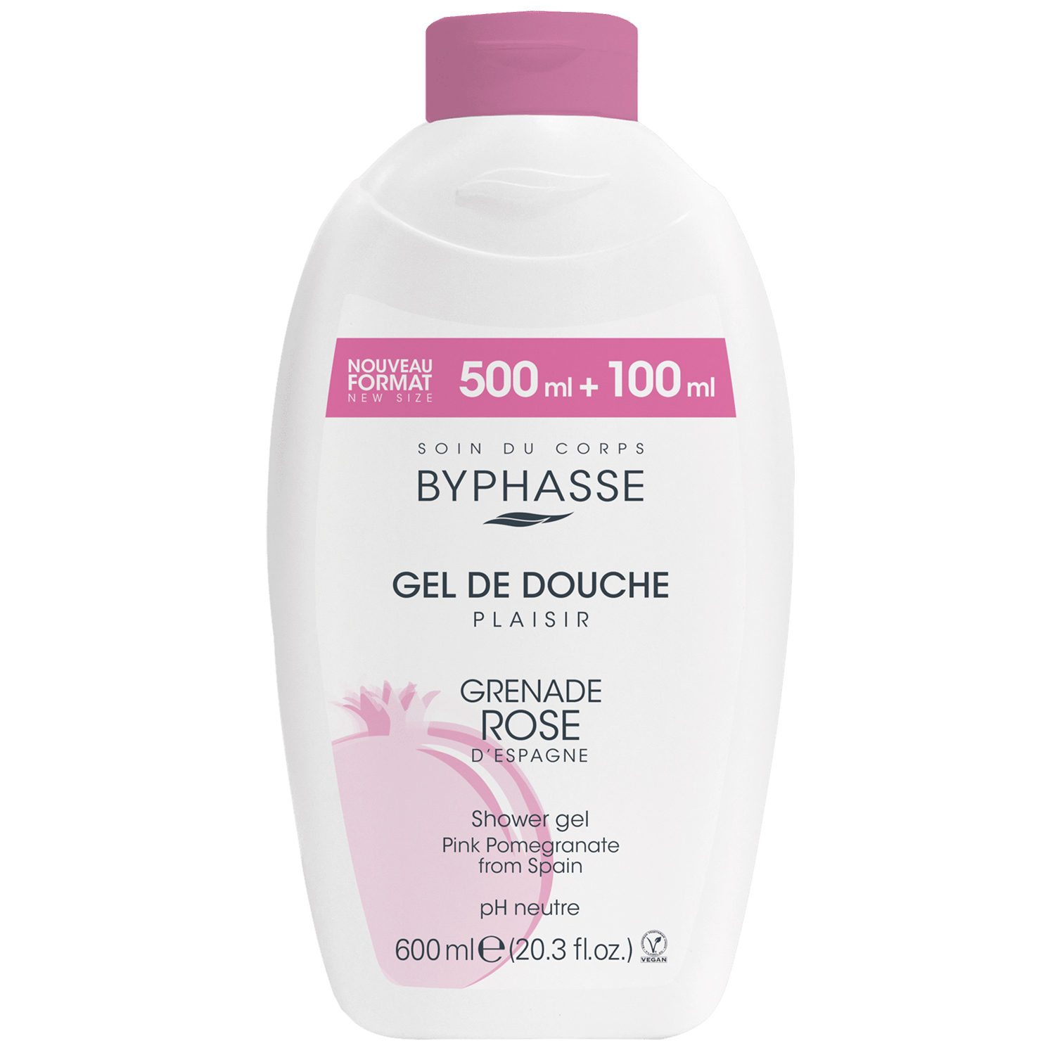Byphasse Plaisir, żel pod prysznic, różowy granat, 600 ml