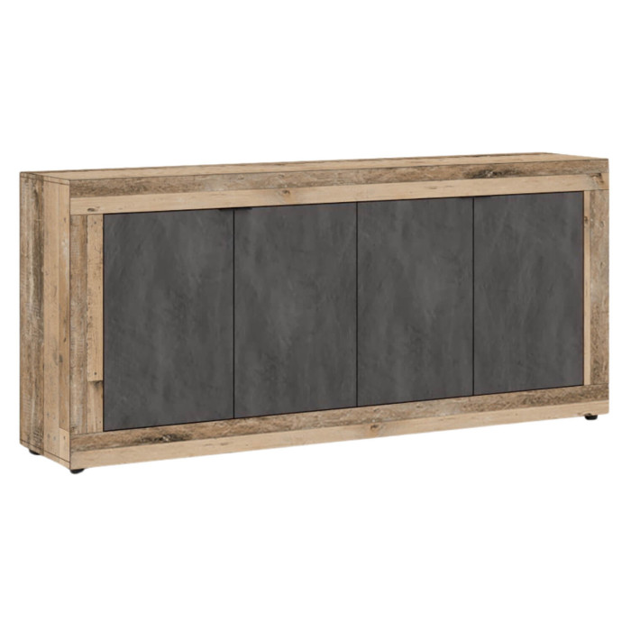 Komoda Czterodrzwiowa BLAGO 180 cm Czarny/Surowy Dąb Loft