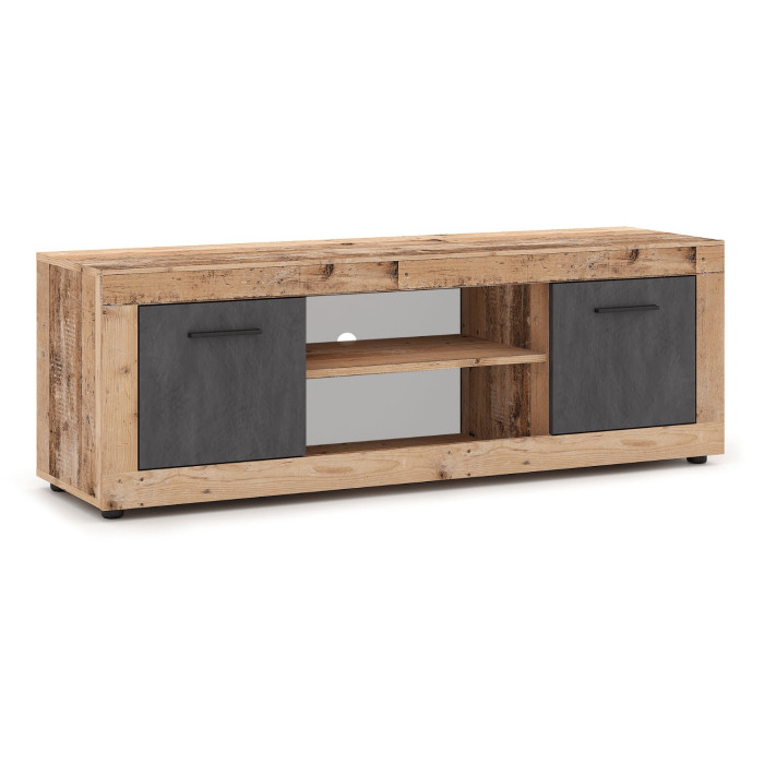Szafka RTV BLAGO 140 cm Surowy Dąb/Grafit Dwudrzwiowa do Salonu Loft