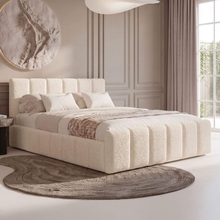 Łóżko tapicerowane z pojemnikiem SFG0166 140x200 Boucle Beż #3