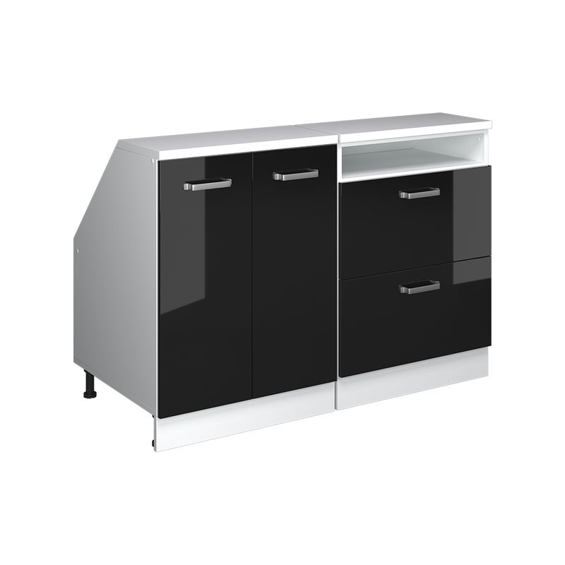 Vicco Szafka kuchenna na dach skośny R-Line, Czarny wysoki połysk, 120 cm Zestaw 2 korpusów szafy głębokość 60 cm