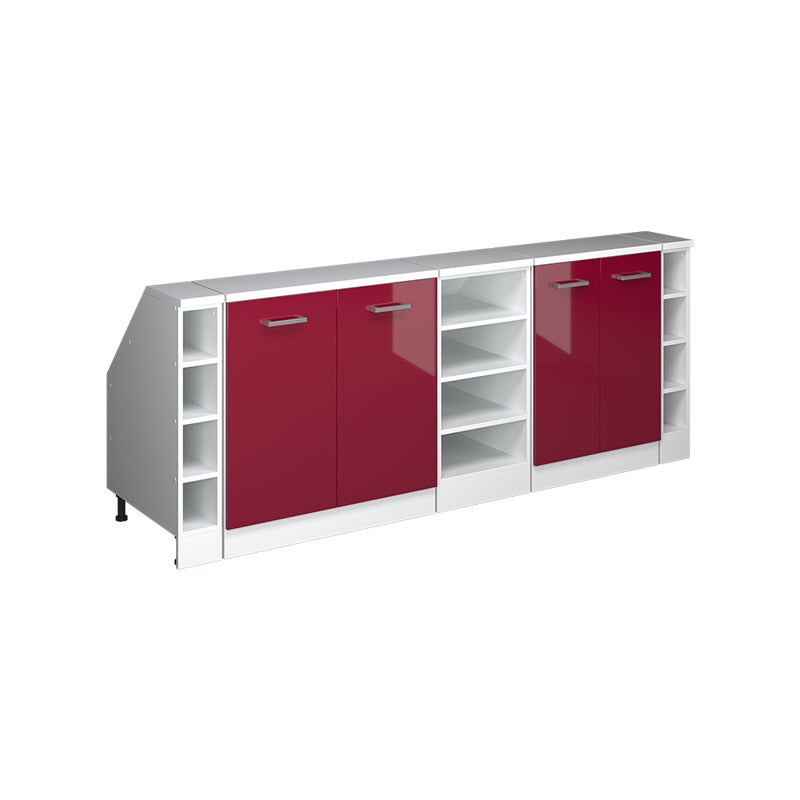 Vicco Szafka kuchenna na dach skośny R-Line, Czerwony połysk, 210 cm Zestaw 5 korpusów szafy głębokość 60 cm