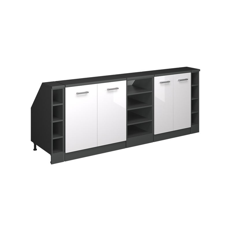 Vicco Szafka kuchenna na dach skośny R-Line, Biały wysoki połysk, 210 cm Zestaw 5 korpusów szafy głębokość 60 cm