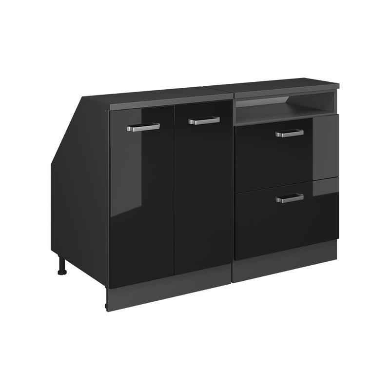 Vicco Szafka kuchenna na dach skośny R-Line, Czarny wysoki połysk, 120 cm Zestaw 2 korpusów szafy głębokość 60 cm