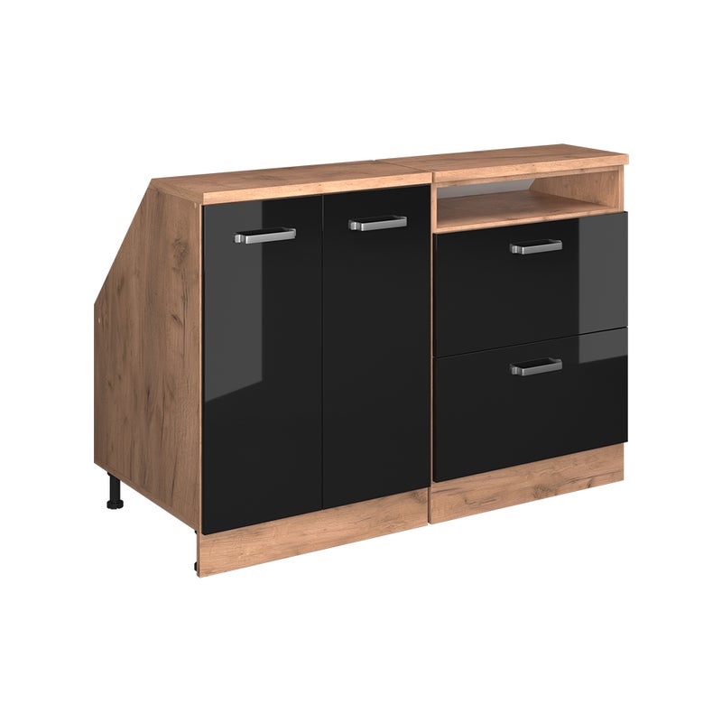 Vicco Szafka kuchenna na dach skośny R-Line, Czarny wysoki połysk, 120 cm Zestaw 2 korpusów szafy głębokość 60 cm