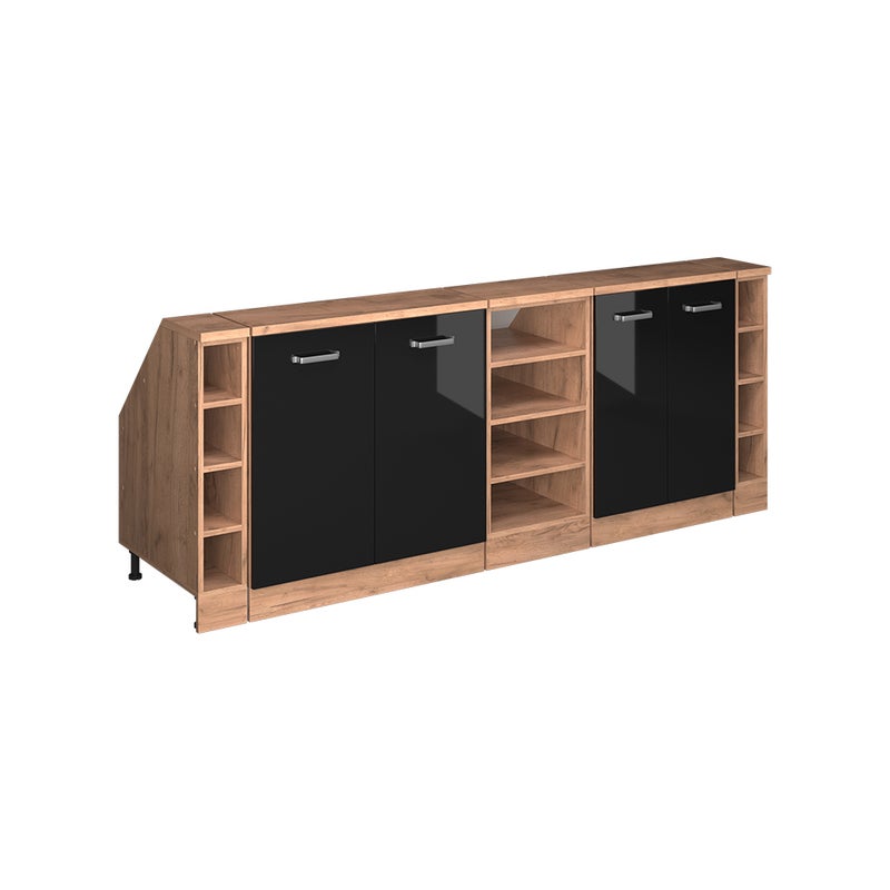 Vicco Szafka kuchenna na dach skośny R-Line, Czarny wysoki połysk, 210 cm Zestaw 5 korpusów szafy głębokość 60 cm