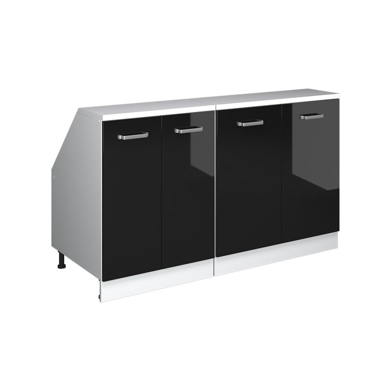 Vicco Szafka kuchenna na dach skośny R-Line, Czarny wysoki połysk, 140 cm Zestaw 2 korpusów szafy głębokość 60 cm