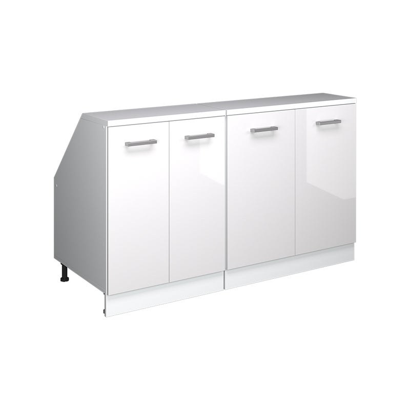 Vicco Szafka kuchenna na dach skośny R-Line, Biały wysoki połysk, 140 cm Zestaw 2 korpusów szafy głębokość 60 cm