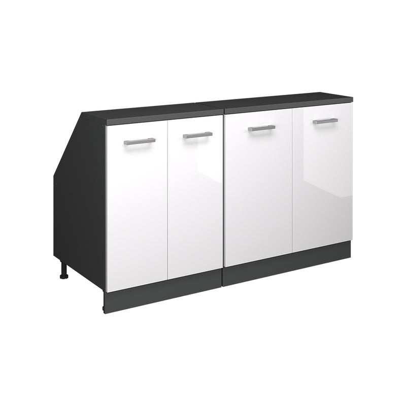 Vicco Szafka kuchenna na dach skośny R-Line, Biały wysoki połysk, 140 cm Zestaw 2 korpusów szafy głębokość 60 cm