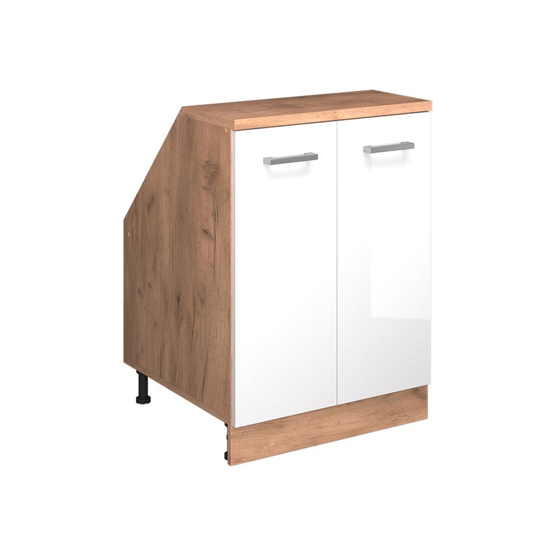 Vicco Szafka kuchenna na dach skośny R-Line, Biały wysoki połysk, 60 cm z 2 drzwiami, korpus szafy głębokość 60 cm