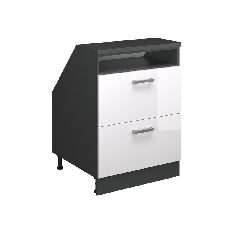 Vicco Szafka kuchenna na dach skośny R-Line, Biały wysoki połysk, 60 cm z 2 szufladami, korpus szafy głębokość 60 cm