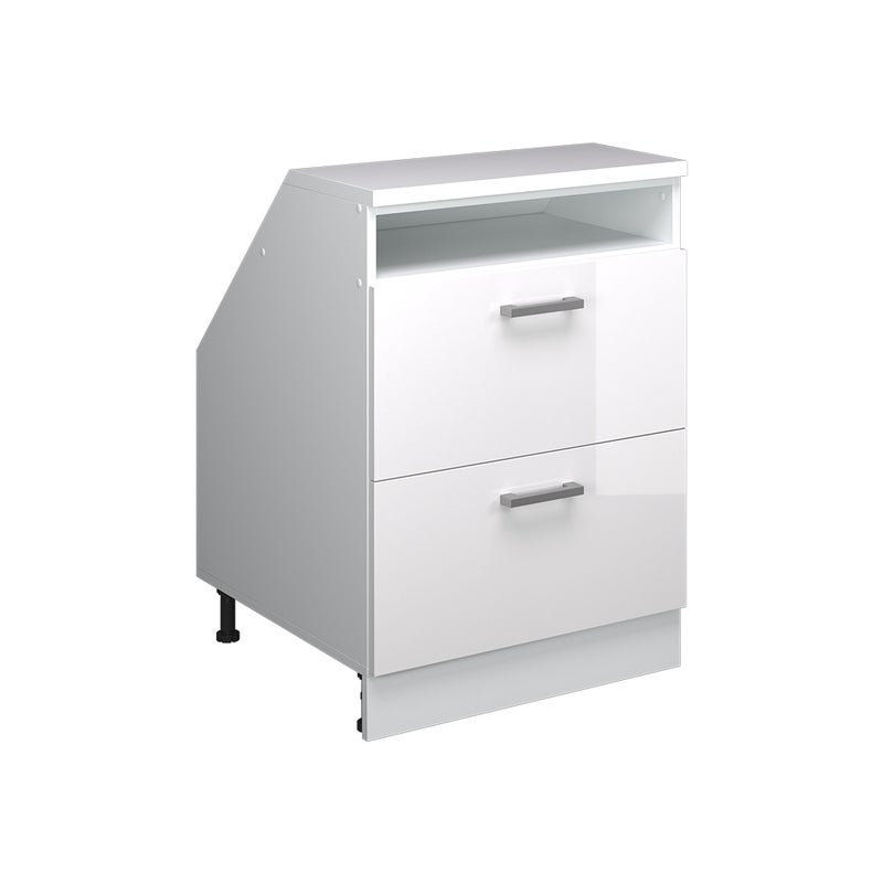 Vicco Szafka kuchenna na dach skośny R-Line, Biały wysoki połysk, 60 cm z 2 szufladami, korpus szafy głębokość 60 cm