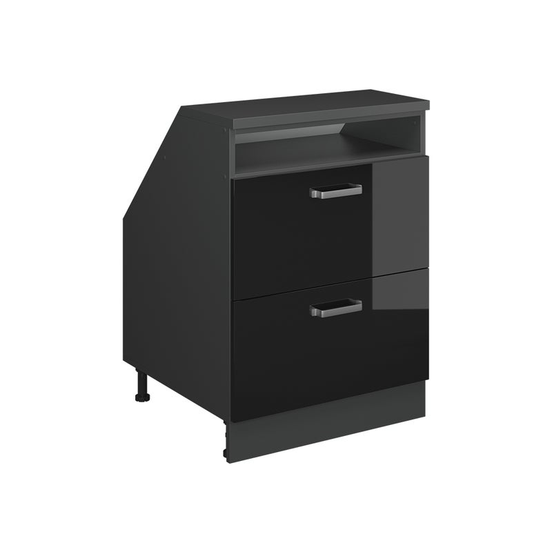 Vicco Szafka kuchenna na dach skośny R-Line, Czarny wysoki połysk, 60 cm z 2 szufladami, korpus szafy głębokość 60 cm