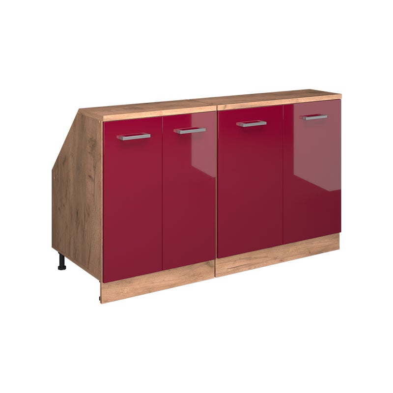 Vicco Szafka kuchenna na dach skośny R-Line, Czerwony połysk, 140 cm Zestaw 2 korpusów szafy głębokość 60 cm