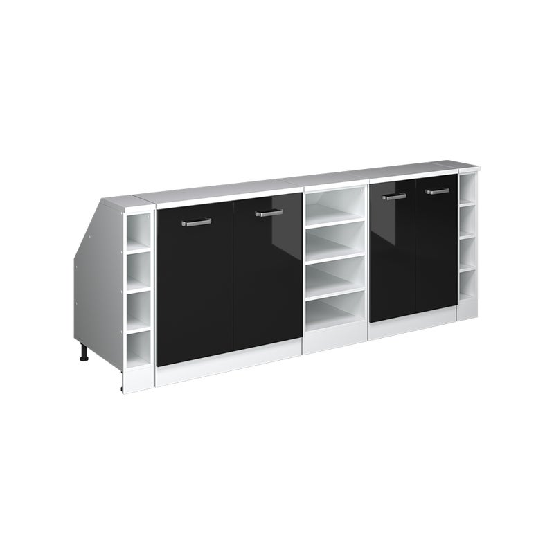 Vicco Szafka kuchenna na dach skośny R-Line, Czarny wysoki połysk, 210 cm Zestaw 5 korpusów szafy głębokość 60 cm