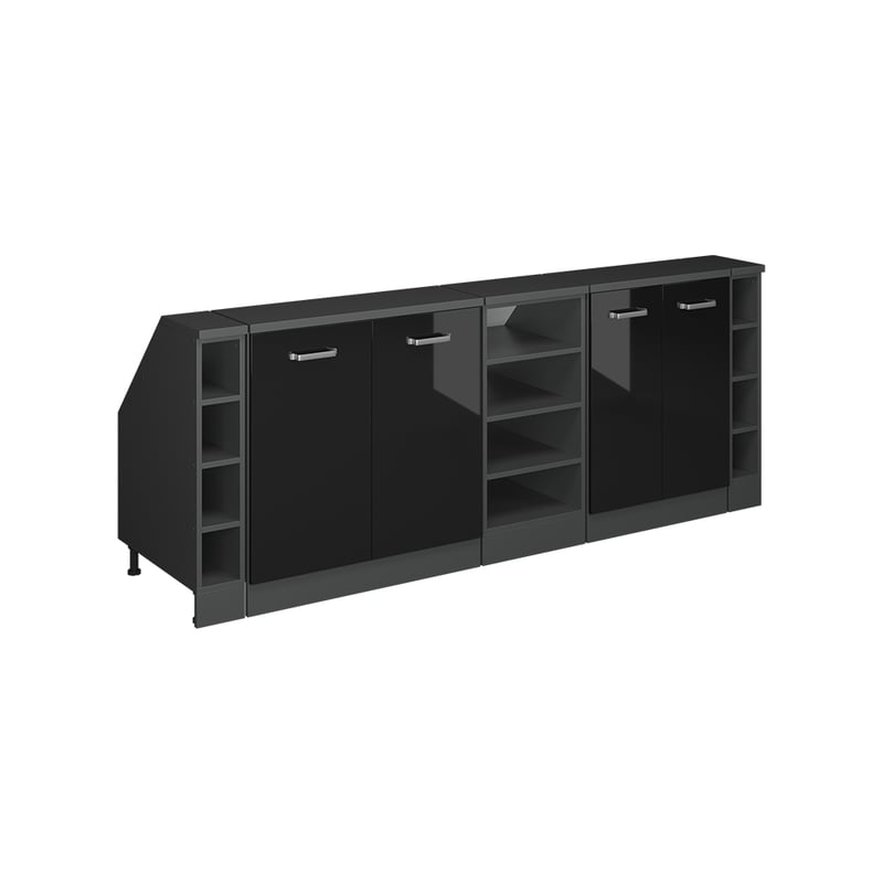 Vicco Szafka kuchenna na dach skośny R-Line, Czarny wysoki połysk, 210 cm Zestaw 5 korpusów szafy głębokość 60 cm