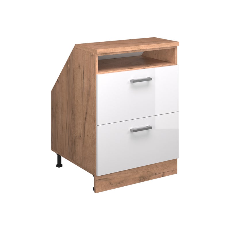Vicco Szafka kuchenna na dach skośny R-Line, Biały wysoki połysk, 60 cm z 2 szufladami, korpus szafy głębokość 60 cm
