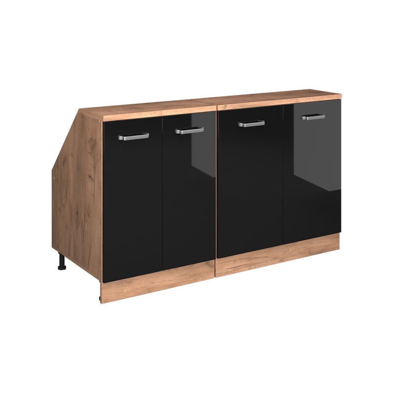 Vicco Szafka kuchenna na dach skośny R-Line, Czarny wysoki połysk, 140 cm Zestaw 2 korpusów szafy głębokość 60 cm