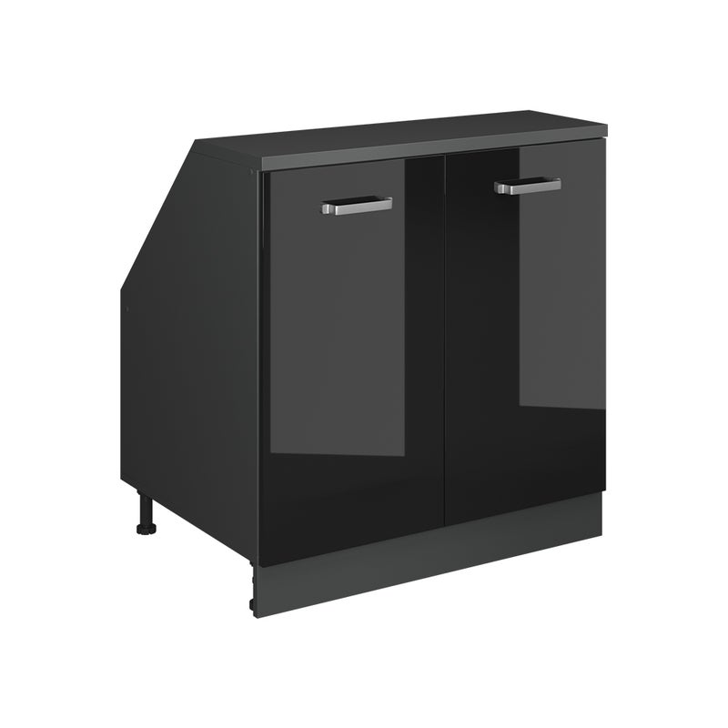 Vicco Szafka kuchenna na dach skośny R-Line, Czarny wysoki połysk, 80 cm z 2 drzwiami, korpus szafy głębokość 60 cm