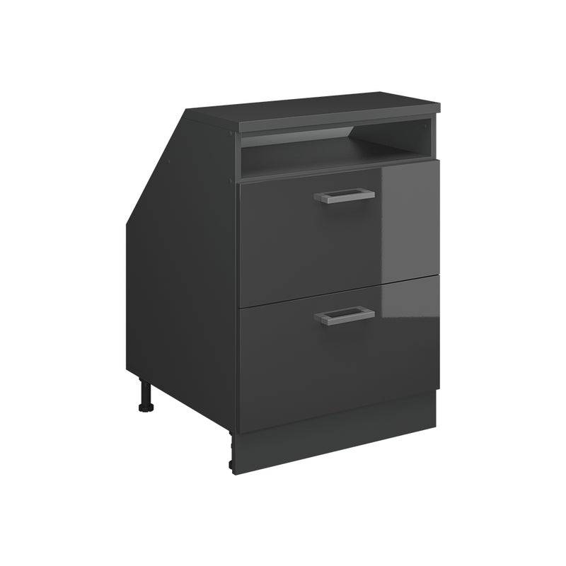 Vicco Szafka kuchenna na dach skośny R-Line, Antracyt wysoki połysk, 60 cm z 2 szufladami, korpus szafy głębokość 60 cm